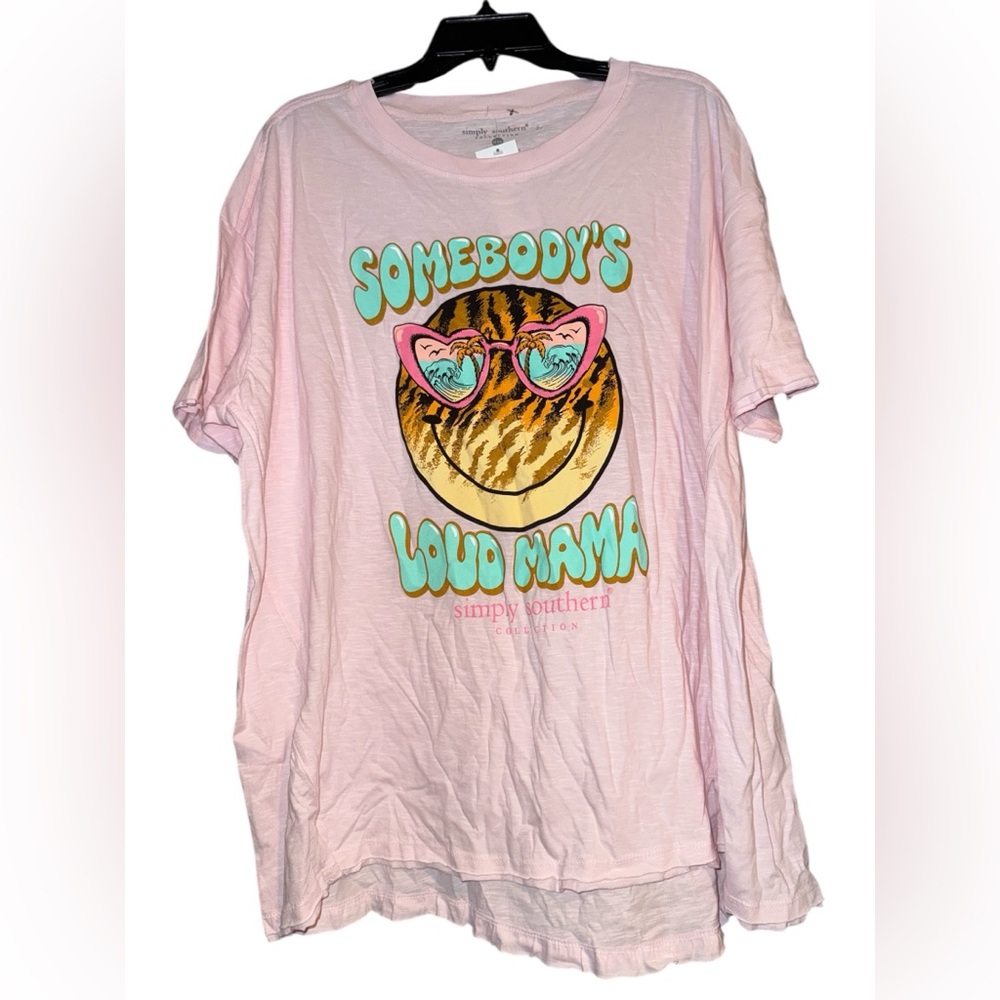 Simply Southern Somebody’s Loud Mama Smiley Face Short Sleeve Boxy Tee - Picture 2 of 6